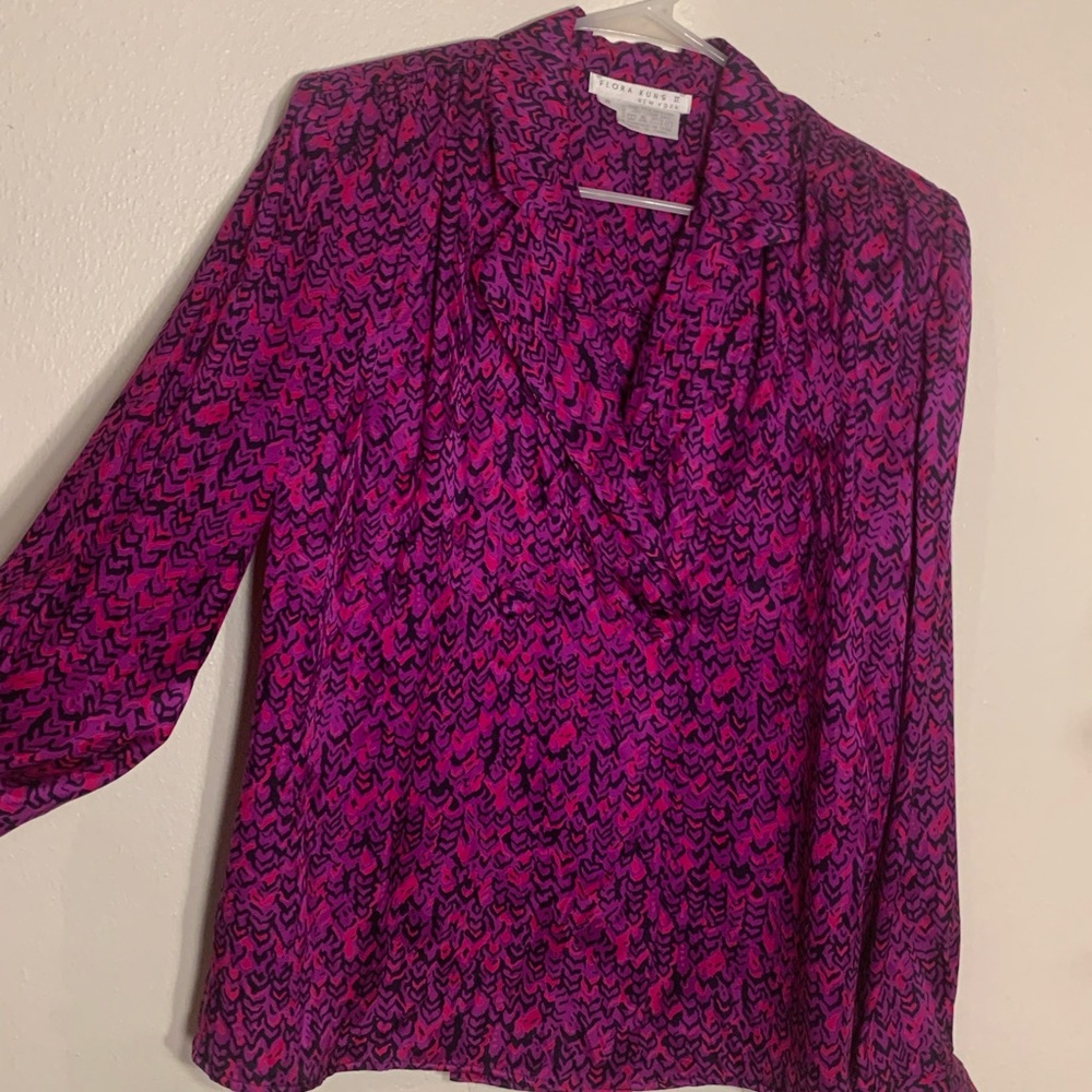 Ladies vintage Flora Kung II New York long Sleeve 100% silk blouse size 8